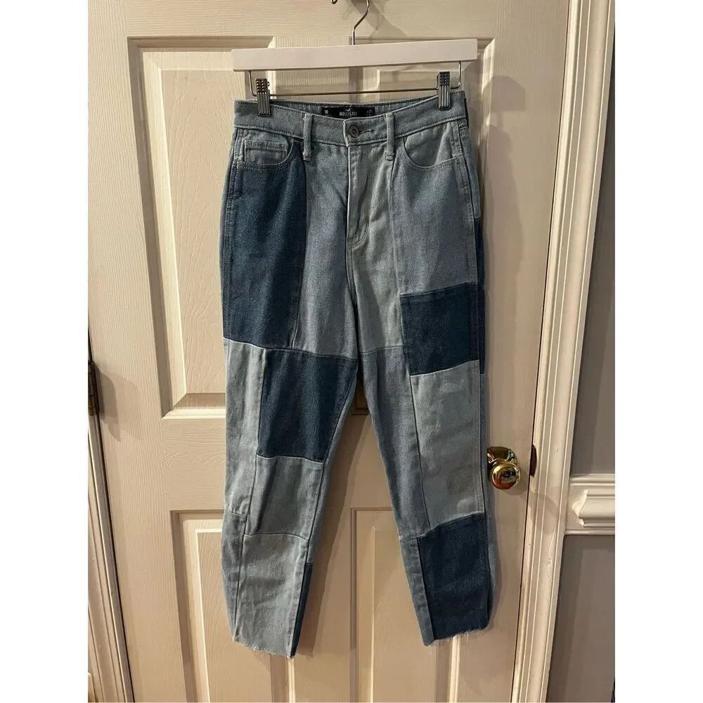 Hollister Ultra High-Rise Mom Jeans Patchwork Vintage Stretch Sz 1 NWOT
